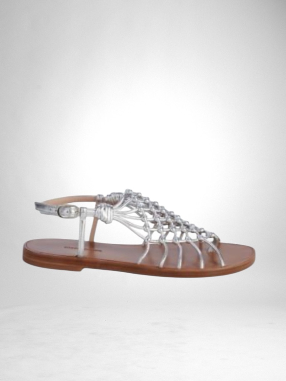 Stuart Weitzman Seaside Silver Metallic Leather Gladiator Sandals Size 8.5